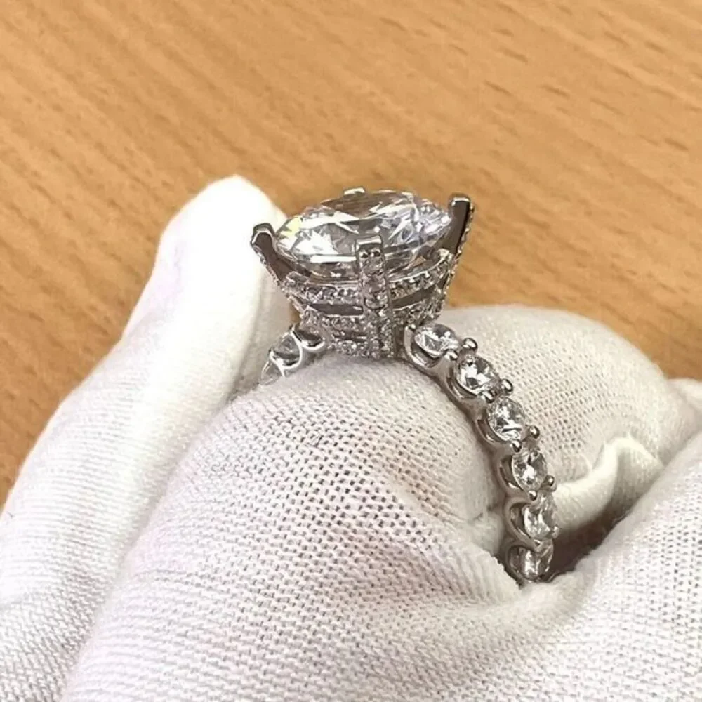 925 Sterling‎ Silver | CZ Luxury Solitaire Ring Women's Size 8 Rhodium Finish